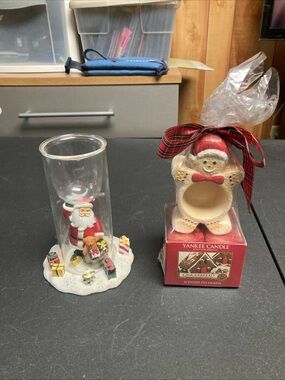 2 Yankee candle votive tea candle holders Xmas Santa gingerbread man